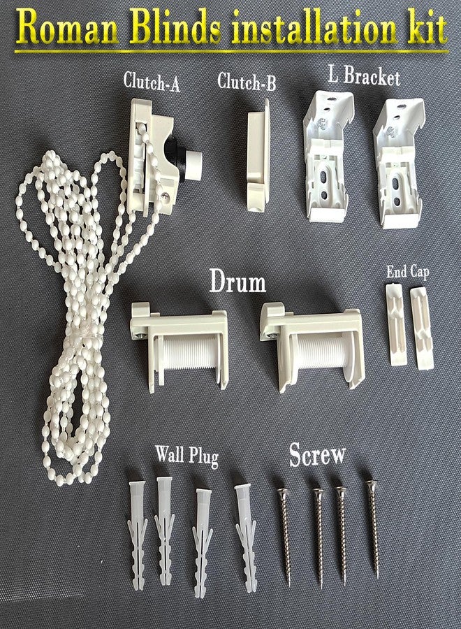 GREEN DECOR Roman Blinds Installation Kit Set, 2 Clutch Connector for 38mm Pipe with 2 Drums, 2 L Brackets, 2 End Cap, Corded Chain, 4 Screw and 4 Wall Plug - Image 2